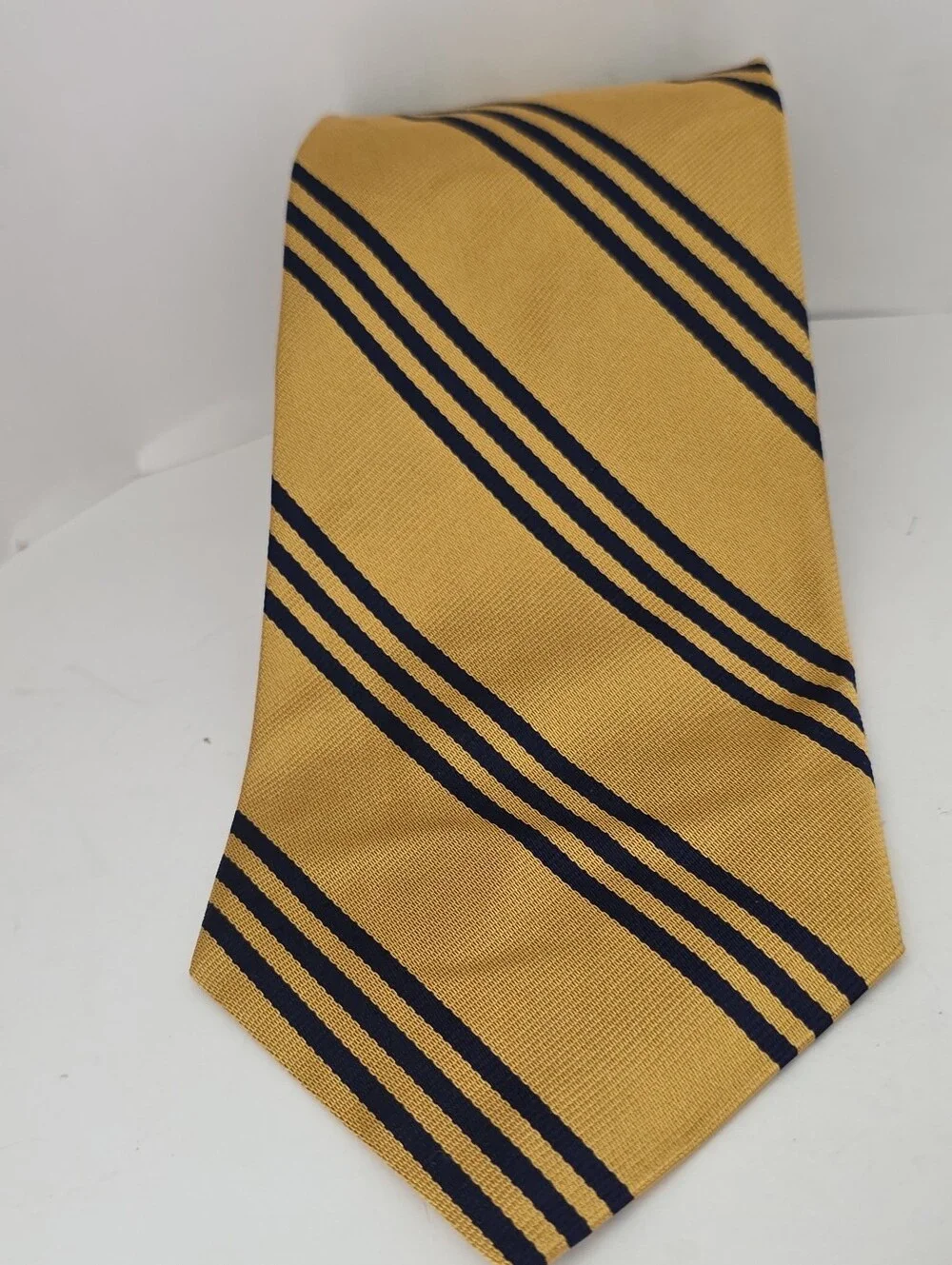 Lauren Ralph Lauren Gold/Yellow Blue Triple Stripe Silk Tie Made in USA 3